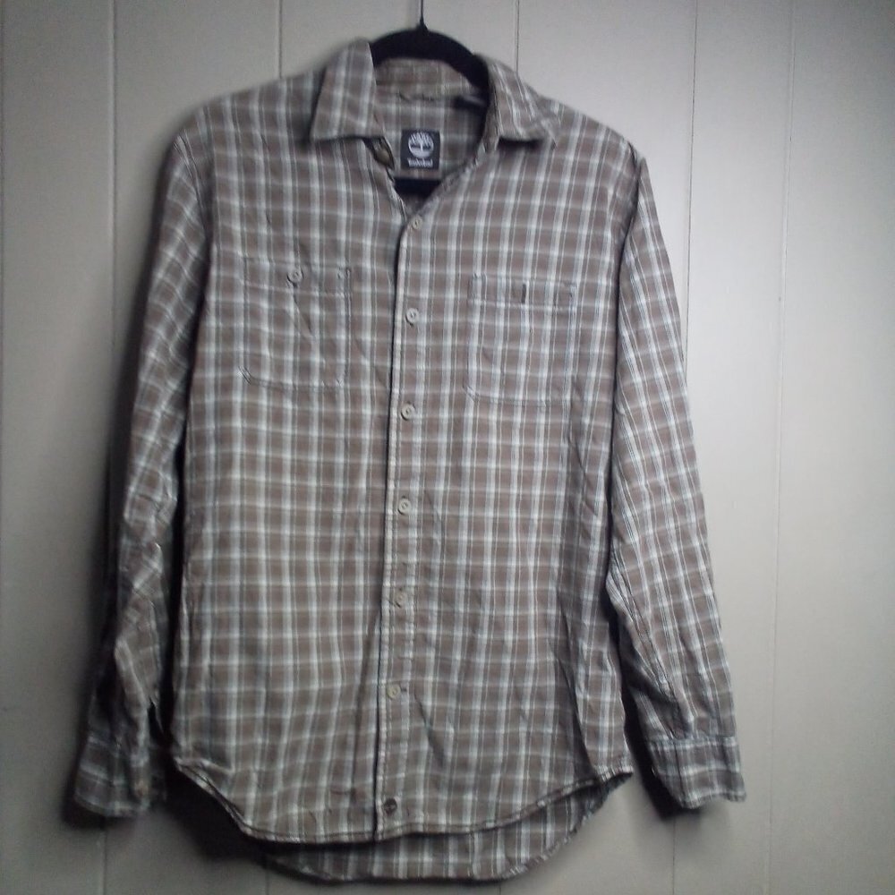 Timberland Button Up Shirt S Long Sleeve Pockets Plaid Brown Tan